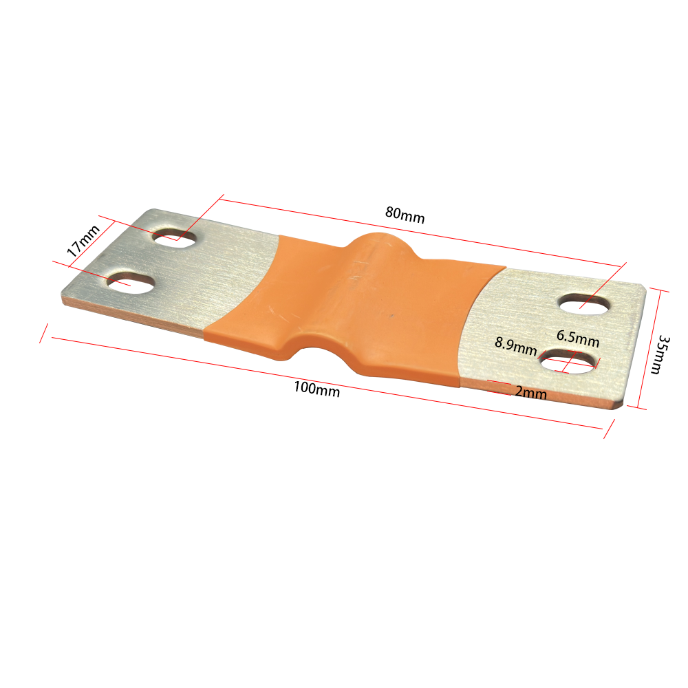 280ah 314ah double holes yellow flexible busbar dimension on the white background