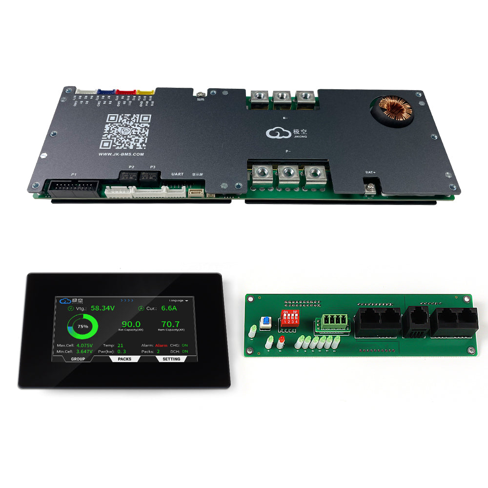 Electronic circuit boards with display and connectors on a white background