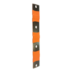 A single metal mounting bracket with three bright orange rubber or foam strips and three screw holes, shown on a plain white background.